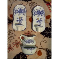 Vintage DECORAMA Wall Pockets/Candle Holders~Japan~Set of 3~Blue Flowers   273367445672